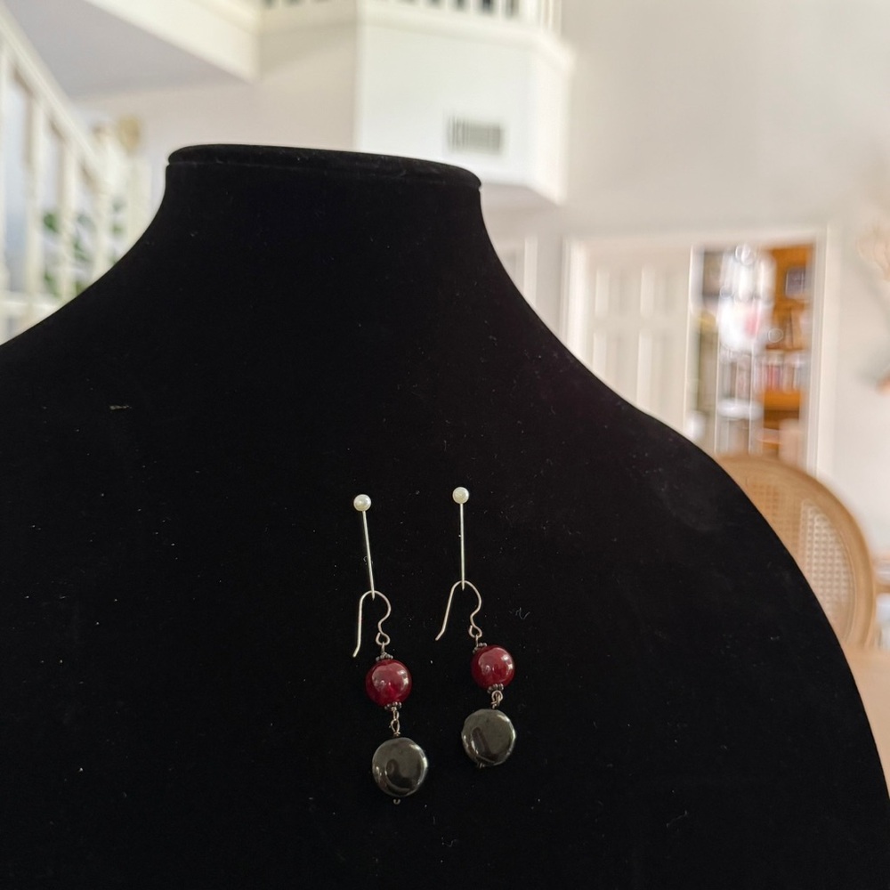 Red and Black Drop Beaded Earrings